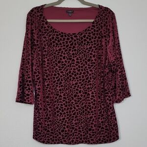 Talbots Burnout Velvet Long Sleeve Top Size 2X Petite 3/4 Sleeve Maroon Flare